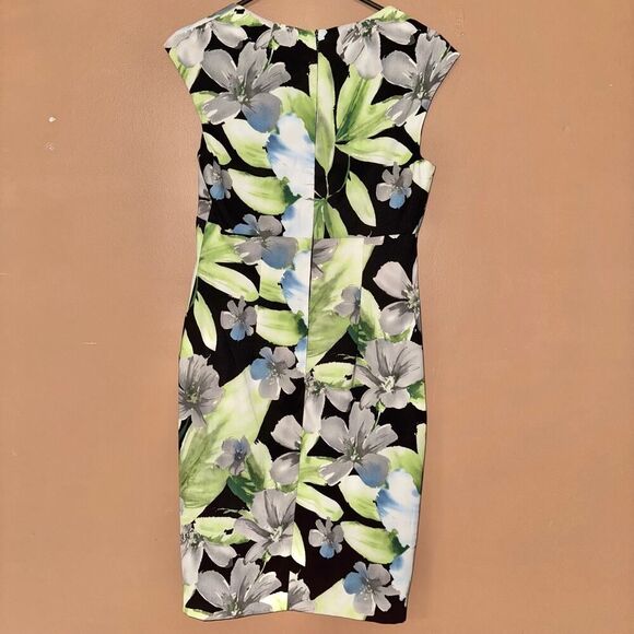 Connected Apparel Petite Green Floral Sheath Dress - Size 8 - Picture 3 of 6